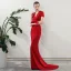 Modern / Fashion Red Evening Dresses  2019 Trumpet / Mermaid V-Neck Short Sleeve Bow Sweep Train Backless Formal Dresses