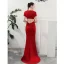 Modern / Fashion Red Evening Dresses  2019 Trumpet / Mermaid V-Neck Short Sleeve Bow Sweep Train Backless Formal Dresses