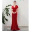 Modern / Fashion Red Evening Dresses  2019 Trumpet / Mermaid V-Neck Short Sleeve Bow Sweep Train Backless Formal Dresses