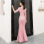 Affordable Candy Pink Evening Dresses  2019 Trumpet / Mermaid V-Neck 3/4 Sleeve Glitter Polyester Floor-Length / Long Backless Formal Dresses