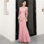 Affordable Candy Pink Evening Dresses  2019 Trumpet / Mermaid V-Neck 3/4 Sleeve Glitter Polyester Floor-Length / Long Backless Formal Dresses