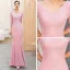 Affordable Candy Pink Evening Dresses  2019 Trumpet / Mermaid V-Neck 3/4 Sleeve Glitter Polyester Floor-Length / Long Backless Formal Dresses