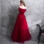 Affordable Burgundy Evening Dresses  2019 A-Line / Princess Off-The-Shoulder Short Sleeve Appliques Lace Crystal Pearl Floor-Length / Long Ruffle Backless Formal Dresses