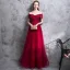 Affordable Burgundy Evening Dresses  2019 A-Line / Princess Off-The-Shoulder Short Sleeve Appliques Lace Crystal Pearl Floor-Length / Long Ruffle Backless Formal Dresses