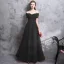 Affordable Burgundy Evening Dresses  2019 A-Line / Princess Off-The-Shoulder Short Sleeve Appliques Lace Crystal Pearl Floor-Length / Long Ruffle Backless Formal Dresses