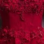 Affordable Burgundy Evening Dresses  2019 A-Line / Princess Off-The-Shoulder Short Sleeve Appliques Lace Crystal Pearl Floor-Length / Long Ruffle Backless Formal Dresses