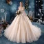 Elegant Champagne Brudekjoler 2019 Prinsesse Kjæreste Uten Ermer Ryggløse Beading Glitter Tyll Cathedral Train Buste
