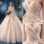 Elegant Champagne Brudekjoler 2019 Prinsesse Kjæreste Uten Ermer Ryggløse Beading Glitter Tyll Cathedral Train Buste