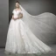 Best Ivory Wedding Dresses 2019 A-Line / Princess Off-The-Shoulder Short Sleeve Backless Appliques Lace Beading Sweep Train Ruffle