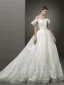 Best Ivory Wedding Dresses 2019 A-Line / Princess Off-The-Shoulder Short Sleeve Backless Appliques Lace Beading Sweep Train Ruffle