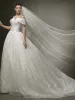 Luxury / Gorgeous Ivory Bling Bling Wedding Dresses 2019 A-Line / Princess Off-The-Shoulder Short Sleeve Backless Glitter Tulle Court Train
