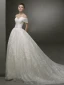 Luxus / Herrlich Ivory / Creme Bling Bling Brautkleider / Hochzeitskleider 2019 A Linie Off Shoulder Kurze Ärmel Rückenfreies Glanz Tülle Hof-Schleppe