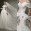 Luxus / Herrlich Ivory / Creme Bling Bling Brautkleider / Hochzeitskleider 2019 A Linie Off Shoulder Kurze Ärmel Rückenfreies Glanz Tülle Hof-Schleppe