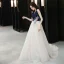 Élégant Bleu Marine Champagne Robe De Soirée 2019 Princesse Bretelles Spaghetti Sans Manches Dos Nu Appliques En Dentelle Fleur Perlage Tribunal Train Volants Robe De Ceremonie
