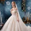 Chic / Beautiful Champagne Wedding Dresses 2019 A-Line / Princess Off-The-Shoulder Short Sleeve Backless Appliques Lace Flower Beading Pearl Cathedral Train Ruffle
