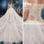 Chic / Beautiful Champagne Wedding Dresses 2019 A-Line / Princess Off-The-Shoulder Short Sleeve Backless Appliques Lace Flower Beading Pearl Cathedral Train Ruffle