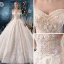 Chic / Beautiful Champagne Wedding Dresses 2019 A-Line / Princess Off-The-Shoulder Short Sleeve Backless Appliques Lace Flower Beading Pearl Cathedral Train Ruffle