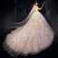 Bling Bling Champagne Robe De Mariée 2019 Robe Boule De l'épaule Manches Courtes Dos Nu Glitter Paillettes Cathedral Train Volants