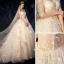 Bling Bling Champagne Robe De Mariée 2019 Robe Boule De l'épaule Manches Courtes Dos Nu Glitter Paillettes Cathedral Train Volants