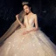 Bling Bling Champagne Wedding Dresses 2019 Ball Gown Deep V-Neck Sleeveless Backless Glitter Tulle Ruffle Cathedral Train