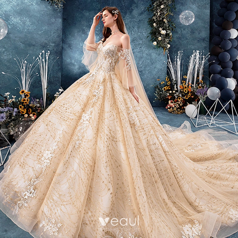 cream color dress for wedding Cream color wedding gown | Flowy tulle wedding dress