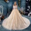 Fine Champagne Brudekjoler 2019 Prinsesse Fantastiske / Unike Kjæreste Uten Ermer Ryggløse Glitter Paljetter Tyll Cathedral Train Buste