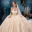 Fine Champagne Brudekjoler 2019 Prinsesse Fantastiske / Unike Kjæreste Uten Ermer Ryggløse Glitter Paljetter Tyll Cathedral Train Buste