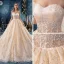 Fine Champagne Brudekjoler 2019 Prinsesse Fantastiske / Unike Kjæreste Uten Ermer Ryggløse Glitter Paljetter Tyll Cathedral Train Buste