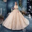 Bling Bling Champagne Wedding Dresses 2019 Ball Gown Off-The-Shoulder Short Sleeve Backless Appliques Lace Sequins Glitter Tulle Chapel Train Ruffle