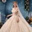 Bling Bling Champagne Wedding Dresses 2019 Ball Gown Off-The-Shoulder Short Sleeve Backless Appliques Lace Sequins Glitter Tulle Chapel Train Ruffle