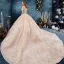 Bling Bling Champagne Wedding Dresses 2019 Ball Gown Off-The-Shoulder Short Sleeve Backless Appliques Lace Sequins Glitter Tulle Chapel Train Ruffle