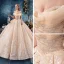 Bling Bling Champagne Wedding Dresses 2019 Ball Gown Off-The-Shoulder Short Sleeve Backless Appliques Lace Sequins Glitter Tulle Chapel Train Ruffle