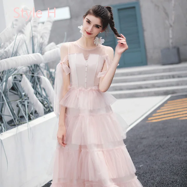 Moderne / Mode Océan Bleu Robe Demoiselle D'honneur 2019 Princesse Thé Longueur Volants en Cascade Dos Nu Robe Pour Mariage