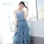Moderne / Mode Océan Bleu Robe Demoiselle D'honneur 2019 Princesse Thé Longueur Volants en Cascade Dos Nu Robe Pour Mariage