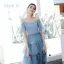 Moderne / Mode Océan Bleu Robe Demoiselle D'honneur 2019 Princesse Thé Longueur Volants en Cascade Dos Nu Robe Pour Mariage