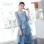Moderne / Mode Océan Bleu Robe Demoiselle D'honneur 2019 Princesse Thé Longueur Volants en Cascade Dos Nu Robe Pour Mariage