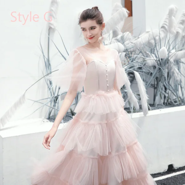 Moderne / Mode Océan Bleu Robe Demoiselle D'honneur 2019 Princesse Thé Longueur Volants en Cascade Dos Nu Robe Pour Mariage