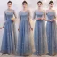 Chic / Belle Bleu Ciel Transparentes Robe Demoiselle D'honneur 2019 Princesse Étoile Paillettes Appliques En Dentelle Longue Volants Dos Nu Robe Pour Mariage
