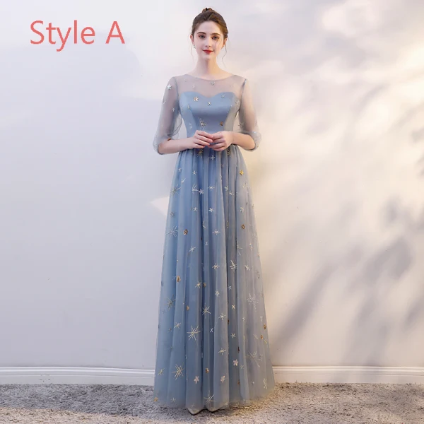 Chic / Belle Bleu Ciel Transparentes Robe Demoiselle D'honneur 2019 Princesse Étoile Paillettes Appliques En Dentelle Longue Volants Dos Nu Robe Pour Mariage