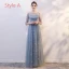 Chic / Belle Bleu Ciel Transparentes Robe Demoiselle D'honneur 2019 Princesse Étoile Paillettes Appliques En Dentelle Longue Volants Dos Nu Robe Pour Mariage
