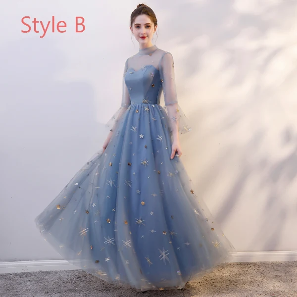 Chic / Belle Bleu Ciel Transparentes Robe Demoiselle D'honneur 2019 Princesse Étoile Paillettes Appliques En Dentelle Longue Volants Dos Nu Robe Pour Mariage