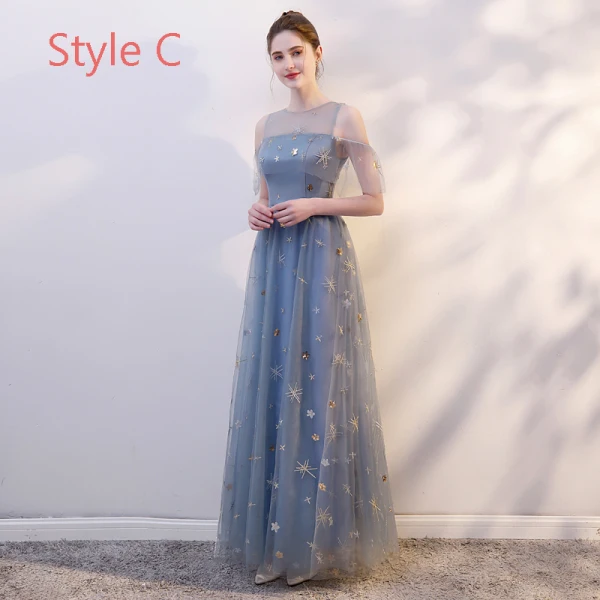 Chic / Belle Bleu Ciel Transparentes Robe Demoiselle D'honneur 2019 Princesse Étoile Paillettes Appliques En Dentelle Longue Volants Dos Nu Robe Pour Mariage