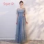 Chic / Belle Bleu Ciel Transparentes Robe Demoiselle D'honneur 2019 Princesse Étoile Paillettes Appliques En Dentelle Longue Volants Dos Nu Robe Pour Mariage