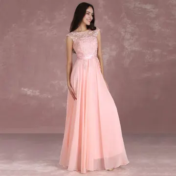 Moderne Mode Perle Rose Robe Demoiselle D 039 Honneur 2018 Princesse Encolure Dégagée Sans Manches Appliques En Dentelle Ceinture Longue Dos Nu Robe Pour Mariage