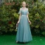 Elegant Jade Green Bridesmaid Dresses 2019 A-Line / Princess Sash Floor-Length / Long Ruffle Backless Wedding Party Dresses