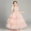 Chic / Belle Perle Rose Transparentes Robe Ceremonie Fille 2019 Robe Boule Encolure Dégagée Sans Manches Appliques En Dentelle Faux Diamant Longue Volants en Cascade Dos Nu Robe Pour Mariage