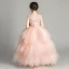 Chic / Belle Perle Rose Transparentes Robe Ceremonie Fille 2019 Robe Boule Encolure Dégagée Sans Manches Appliques En Dentelle Faux Diamant Longue Volants en Cascade Dos Nu Robe Pour Mariage