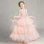 Chic / Belle Perle Rose Transparentes Robe Ceremonie Fille 2019 Robe Boule Encolure Dégagée Sans Manches Appliques En Dentelle Faux Diamant Longue Volants en Cascade Dos Nu Robe Pour Mariage