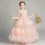 Chic / Belle Perle Rose Transparentes Robe Ceremonie Fille 2019 Robe Boule Encolure Dégagée Sans Manches Appliques En Dentelle Faux Diamant Longue Volants en Cascade Dos Nu Robe Pour Mariage
