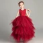 Chic / Belle Perle Rose Transparentes Robe Ceremonie Fille 2019 Robe Boule Encolure Dégagée Sans Manches Appliques En Dentelle Faux Diamant Longue Volants en Cascade Dos Nu Robe Pour Mariage